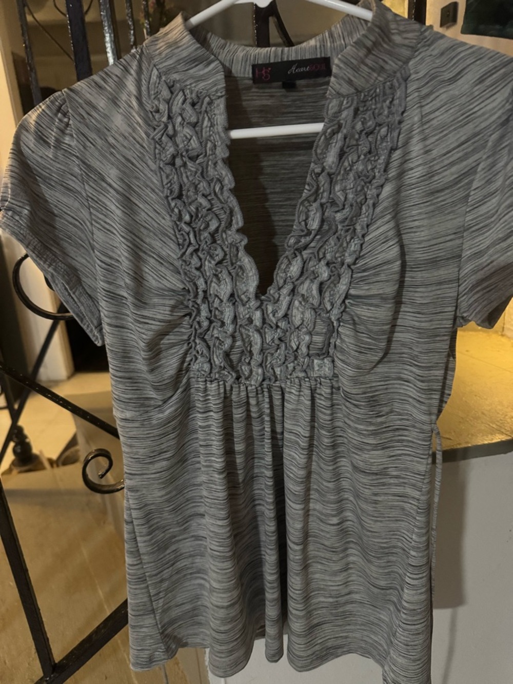 HeartSoul Heather Gray Ruffle V-Neck Short Sleeve Top